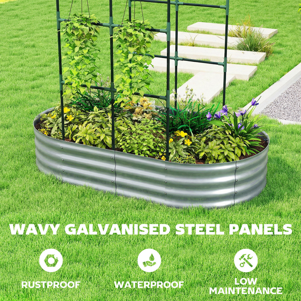 Galvanised Raised Garden Bed with Arched Trellis, 5 x 3 x 6ft Metal Outdoor Planter Box with Open Bottom, Silver
