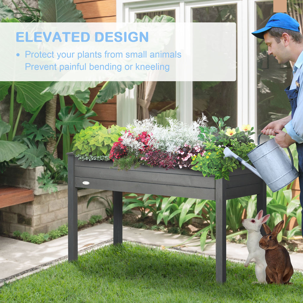 48" x 22" x 30" Wooden Patio Raised Garden Bed Planter, Elevated Planter Box with Legs, Outdoor Flower Stand with Inner Bag, Dark Grey