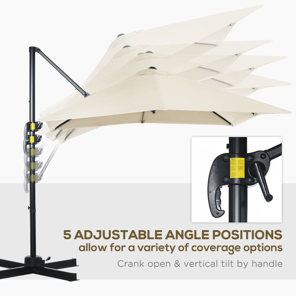 8' x 8' Square Patio Hanging Offset Umbrella with 360Â° Rotation, Aluminum Outdoor Cantilever Parasol with Crank & Tilt, Sun Canopy Shelter with Cross Base, White