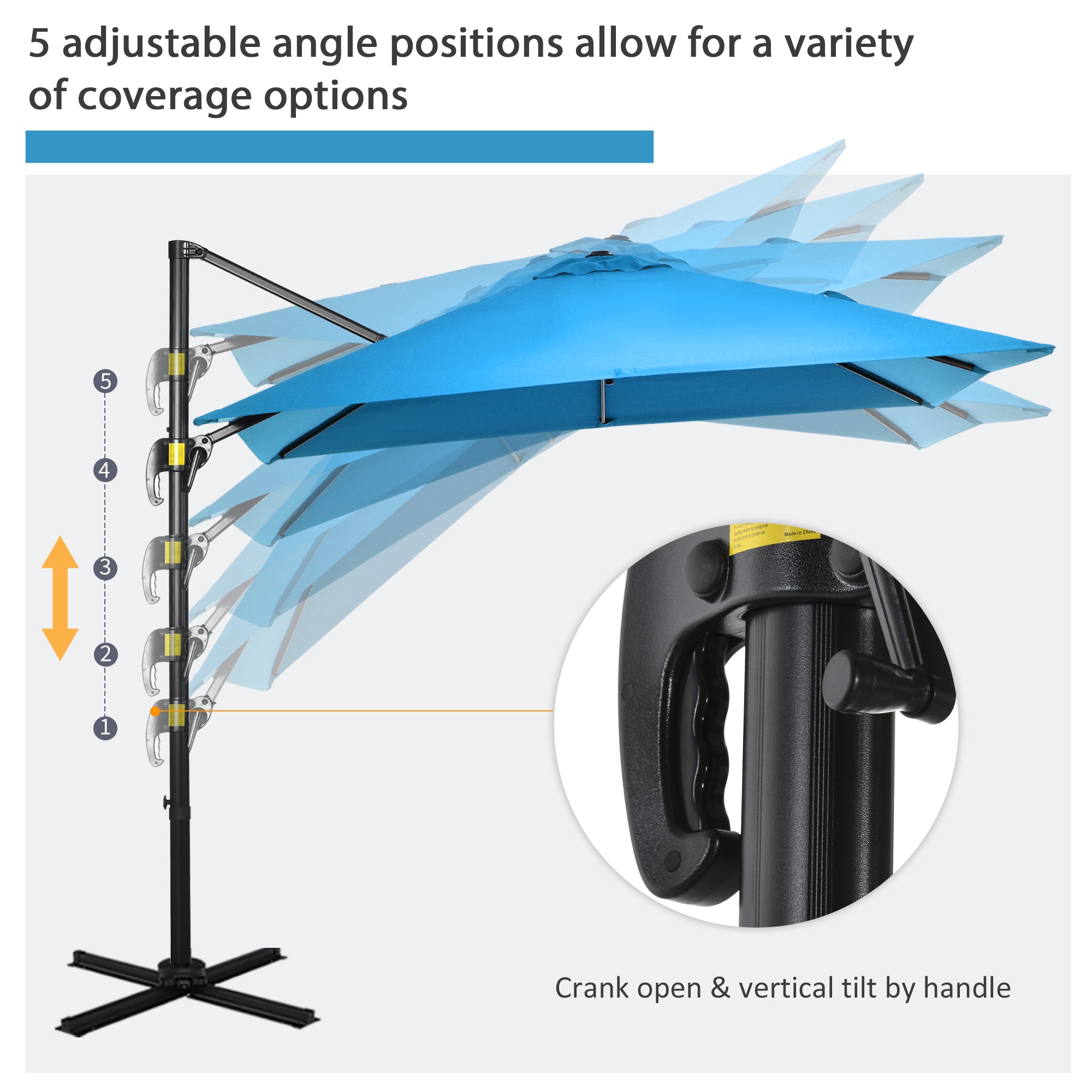 8' x 8' Square Patio Hanging Offset Umbrella with 360Â° Rotation, Aluminum Outdoor Cantilever Market Parasol, Turquoise