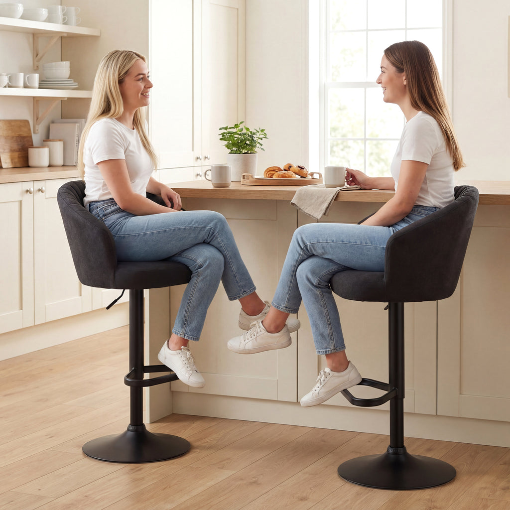 Adjustable Bar Stools Set of 2, Upholstered Kitchen Stools with Swivel Seat, Steel Frame, Footrest, â€ŽBlack