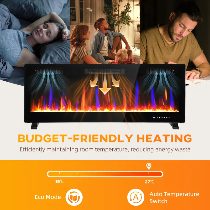 50 inch wall mounted electric fireplace with adjustable heat settings