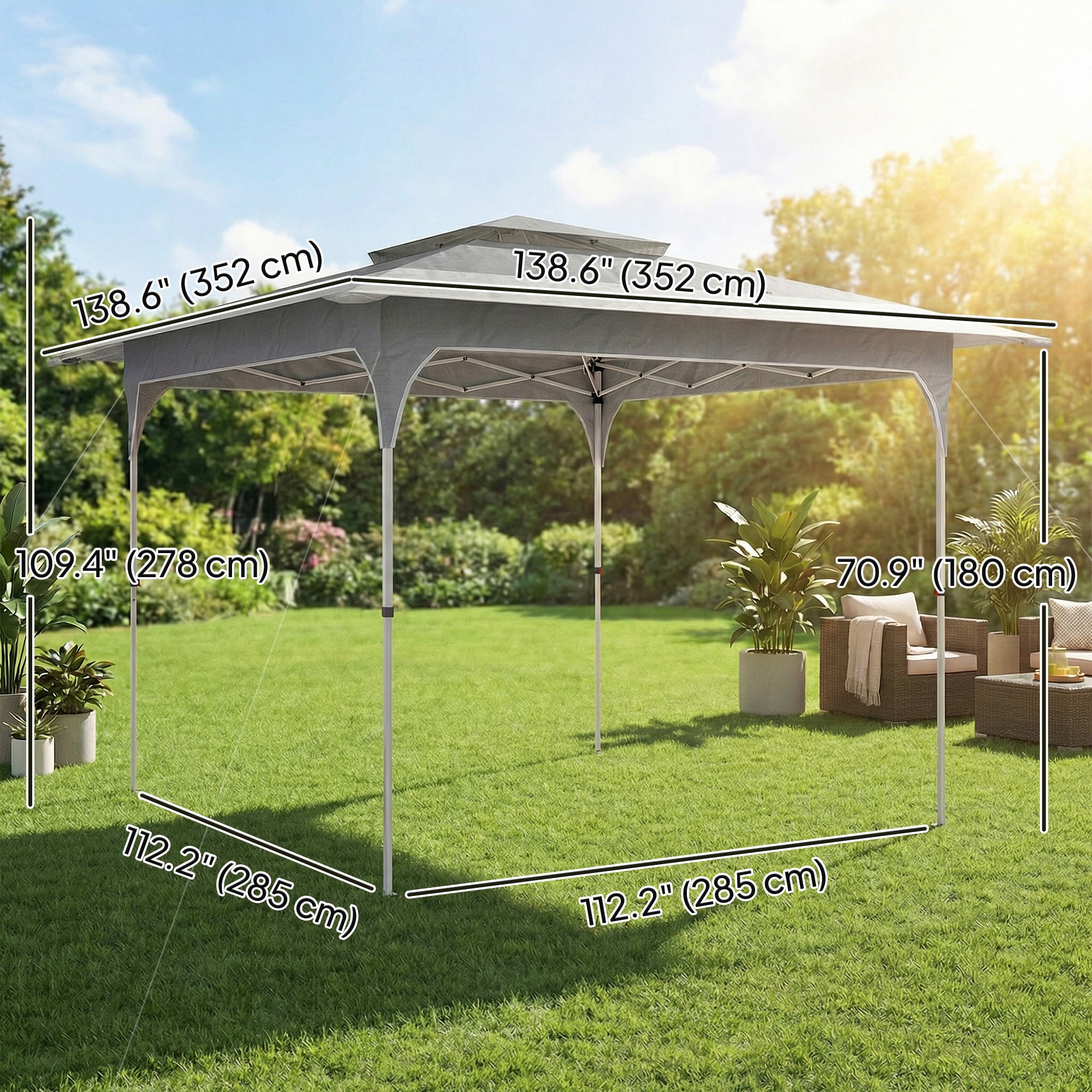 11.5 x 11.5 ft Pop Up Canopy Tent with 1-Button Push Easy Setup, UPF 50+ 2-Tier Instant Canopy with Carry Bag, Dark Grey