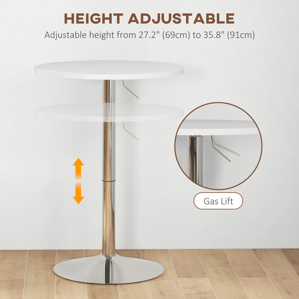 High Top Bar Table, Adjustable Round Kitchen Table with Swivel Top and Steel Base, Bistro Table for 2 People, White