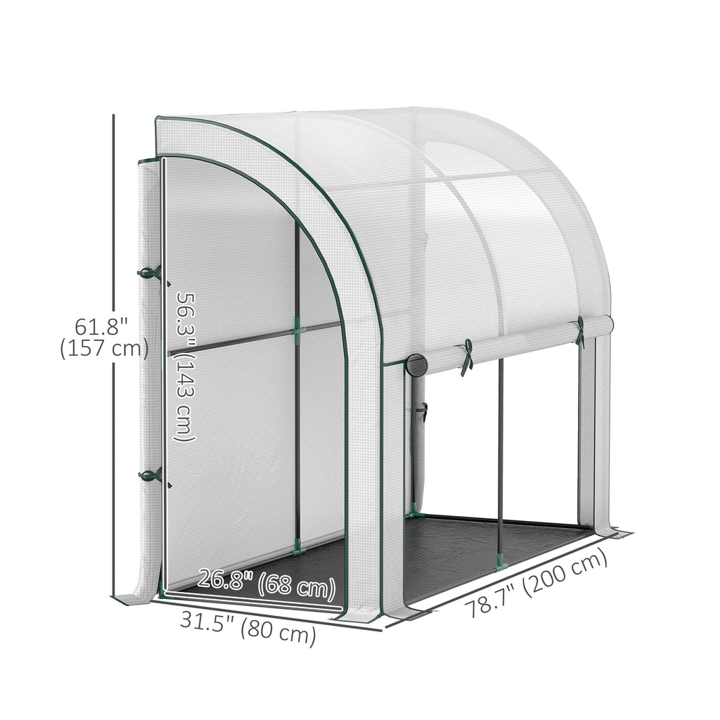 Walk-in Lean-to Greenhouse, Outdoor Gardening Green House with Zipper Roll-up Doors and Window, 7' x 3' x 5', White