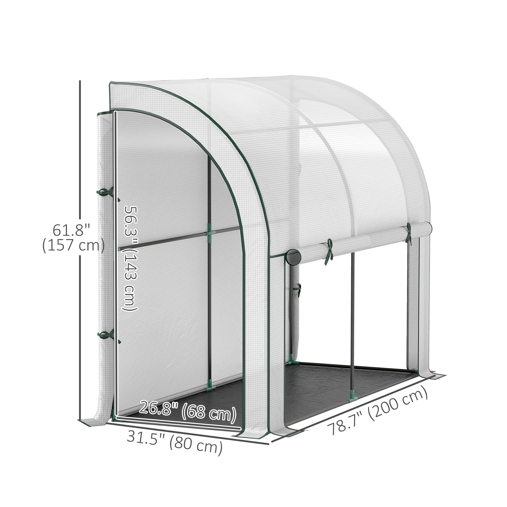 Walk-in Lean-to Greenhouse, Outdoor Gardening Green House with Zipper Roll-up Doors and Window, 7' x 3' x 5', White