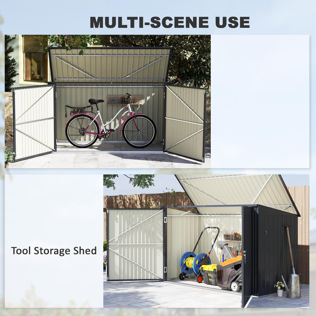 7.6 x 3.4ft Outdoor Storage Shed, Triple Garbage Bin Shed Organizer with Lockable Double Doors and Openable Lid