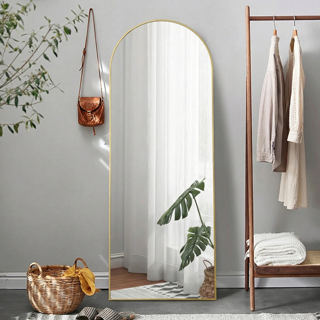 Arched Standing Mirror, 64" x 20" Full Length Mirror, Free Standing or Wall Mounted for Living Room, Bedroom, Gold