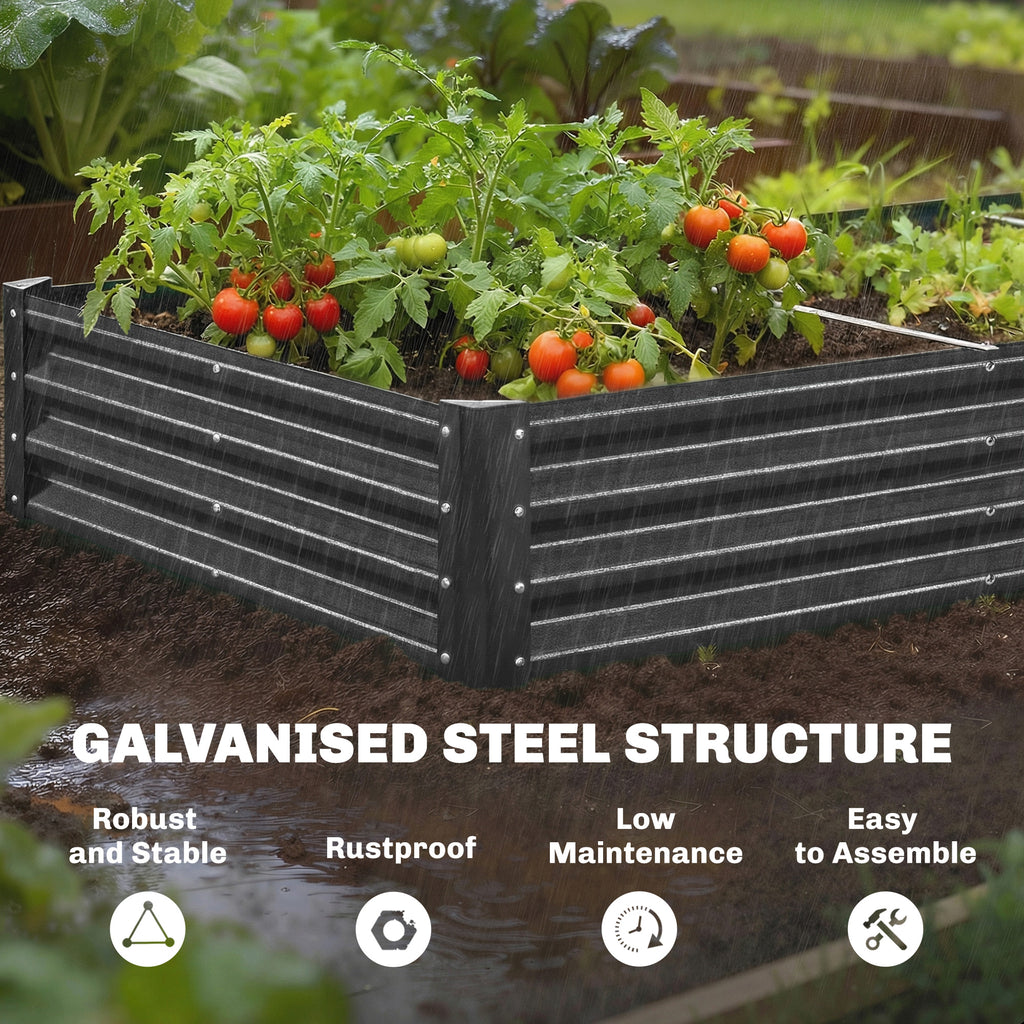12 x 4 x 1ft Galvanized Raised Garden Bed, Reinforced Outdoor Planter Box with Open Bottom, Dark Grey