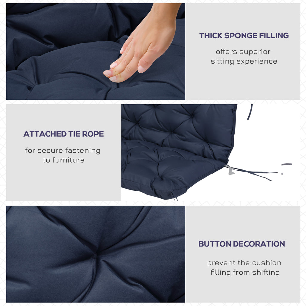 2 Seater Garden Bench Cushion, Soft Thick Outdoor Non-Slip 2 Seater Soft Pad With Backrest for Garden Patio, 52" x 43" x 4", Navy Blue