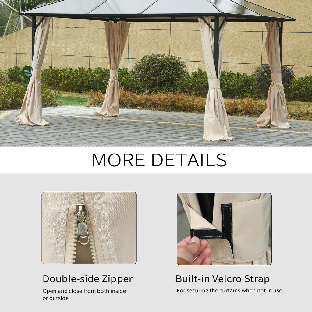 Gazebo Curtains, 10' x 10' Universal Replacement Privacy Curtain, 4-Panels Sidewall with Hooks/C-Rings, Beige