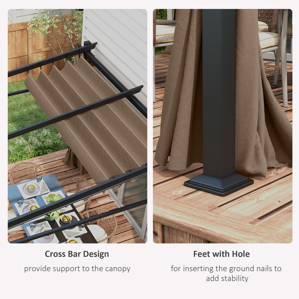 Metal Pergola with Sliding Roof Canopy, Retractable Pergola Canopy, 10' x 10', Coffee