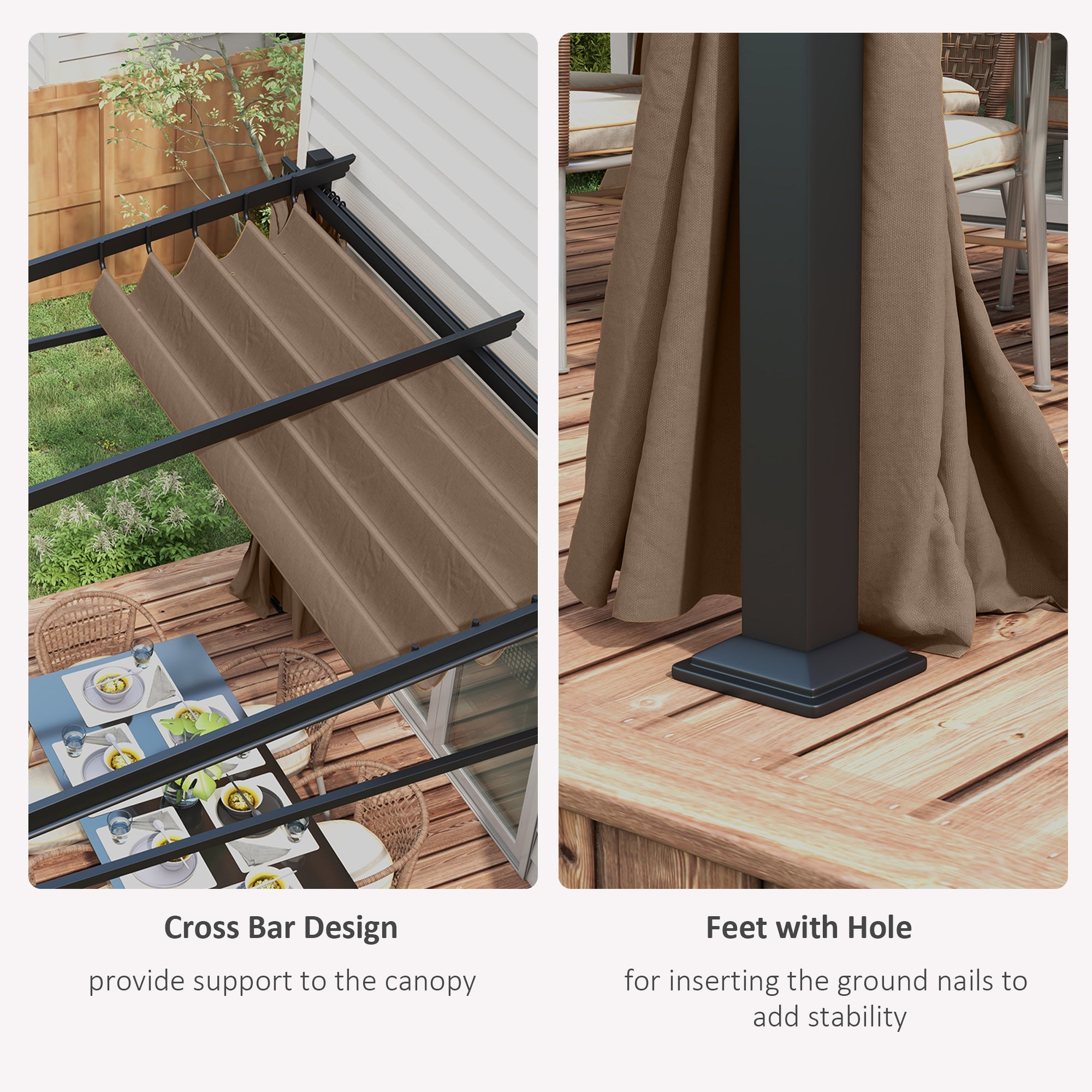 Metal Pergola with Sliding Roof Canopy, Retractable Pergola Canopy, 10' x 10', Coffee