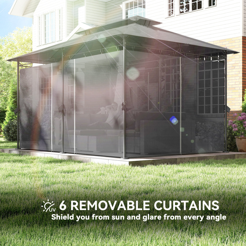 10'Â xÂ 13' Double Roof Patio Gazebo, Outdoor Gazebo with Curtains, for Garden, Lawn, Backyard and Deck, Grey