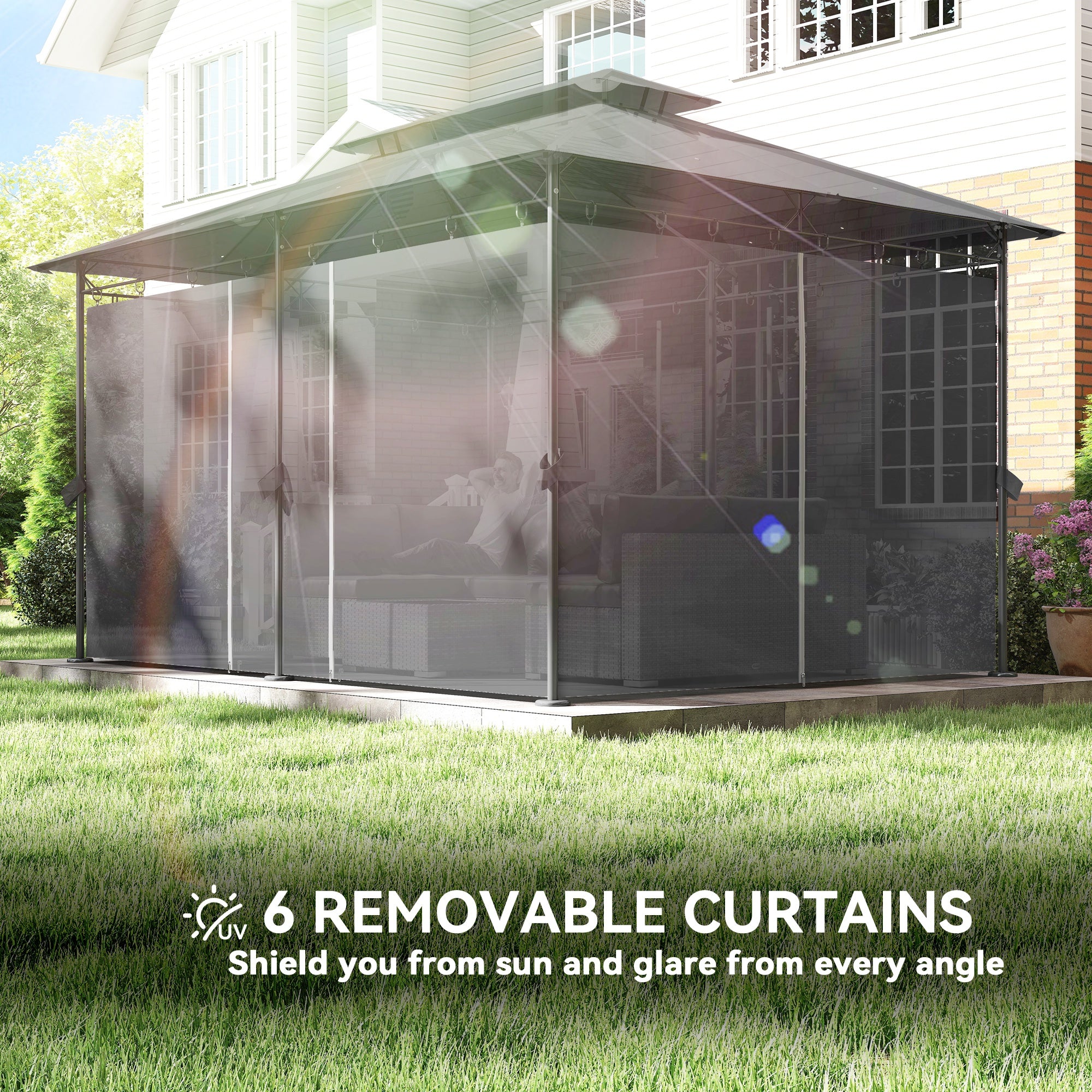 10'Â xÂ 13' Double Roof Patio Gazebo, Outdoor Gazebo with Curtains, for Garden, Lawn, Backyard and Deck, Grey