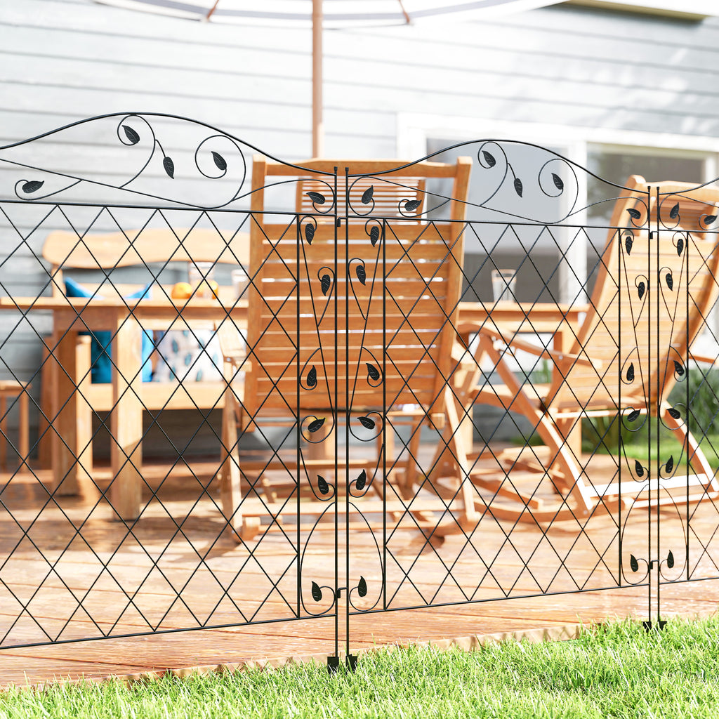Outdoor Metal Garden Fence Panels, Border Edging for Yard, Patio, 4 Pack, Wavey Vines