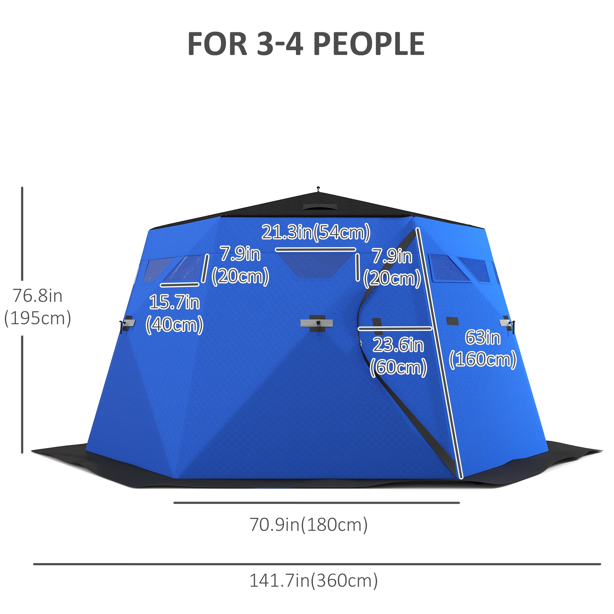 4 Person Insulated Ice Fishing Shelter, Pop-Up Portable Ice Fishing Tent with Carry Bag and Two Doors for -22â„‰, Blue