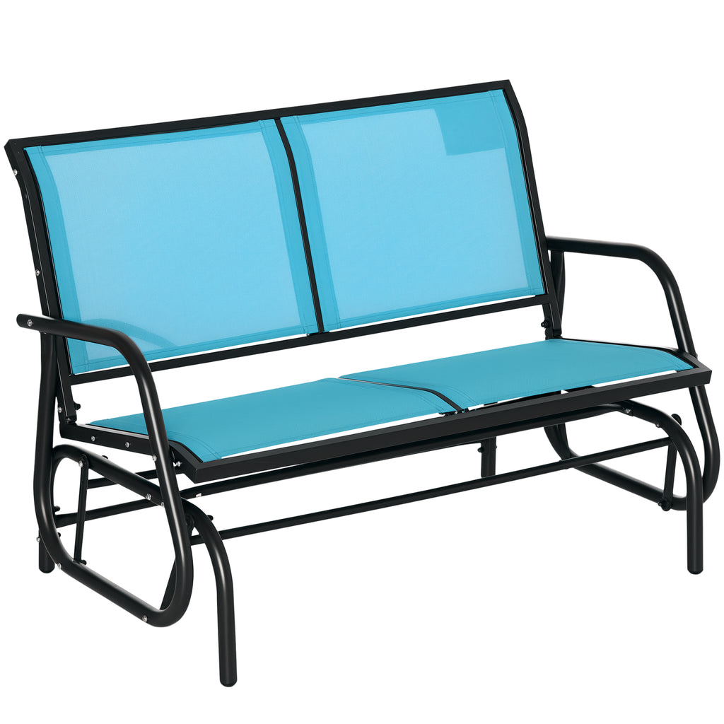 Outdoor Glider Bench, 2 Person Patio Glider Chair, Gliding Outdoor Garden Loveseat Swing Bench with Breathable Mesh Fabric, Steel Frame for Backyard, Porch, Blue