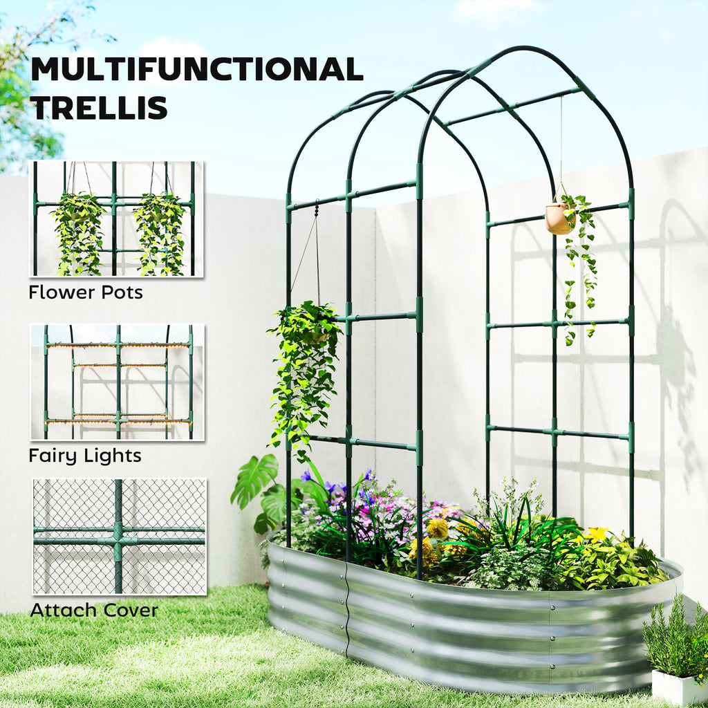 Galvanised Raised Garden Bed with Arched Trellis, 5 x 3 x 6ft Metal Outdoor Planter Box with Open Bottom, Silver