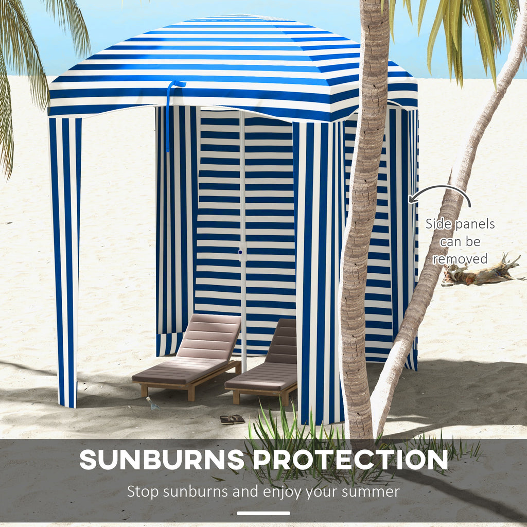 70.1" L x 70.1" W Cabana Umbrella with Walls, Vents, Ruffles, Carry Bag, Beach Umbrella, Blue White Stripe