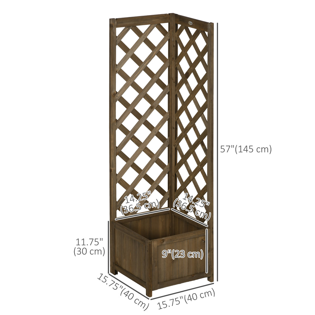 Raised Garden Bed Wood Planter with Trellis for Vine Climbing, 16" x 16" x 57", Carbonized