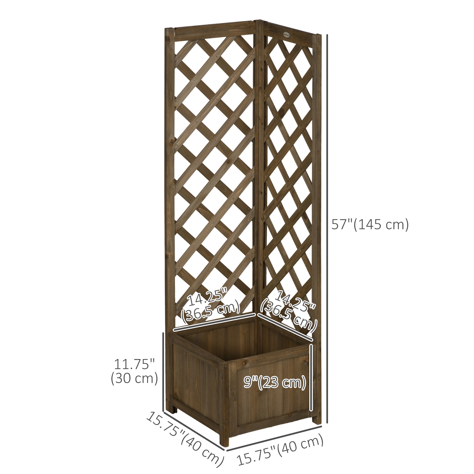 Raised Garden Bed Wood Planter with Trellis for Vine Climbing, 16" x 16" x 57", Carbonized