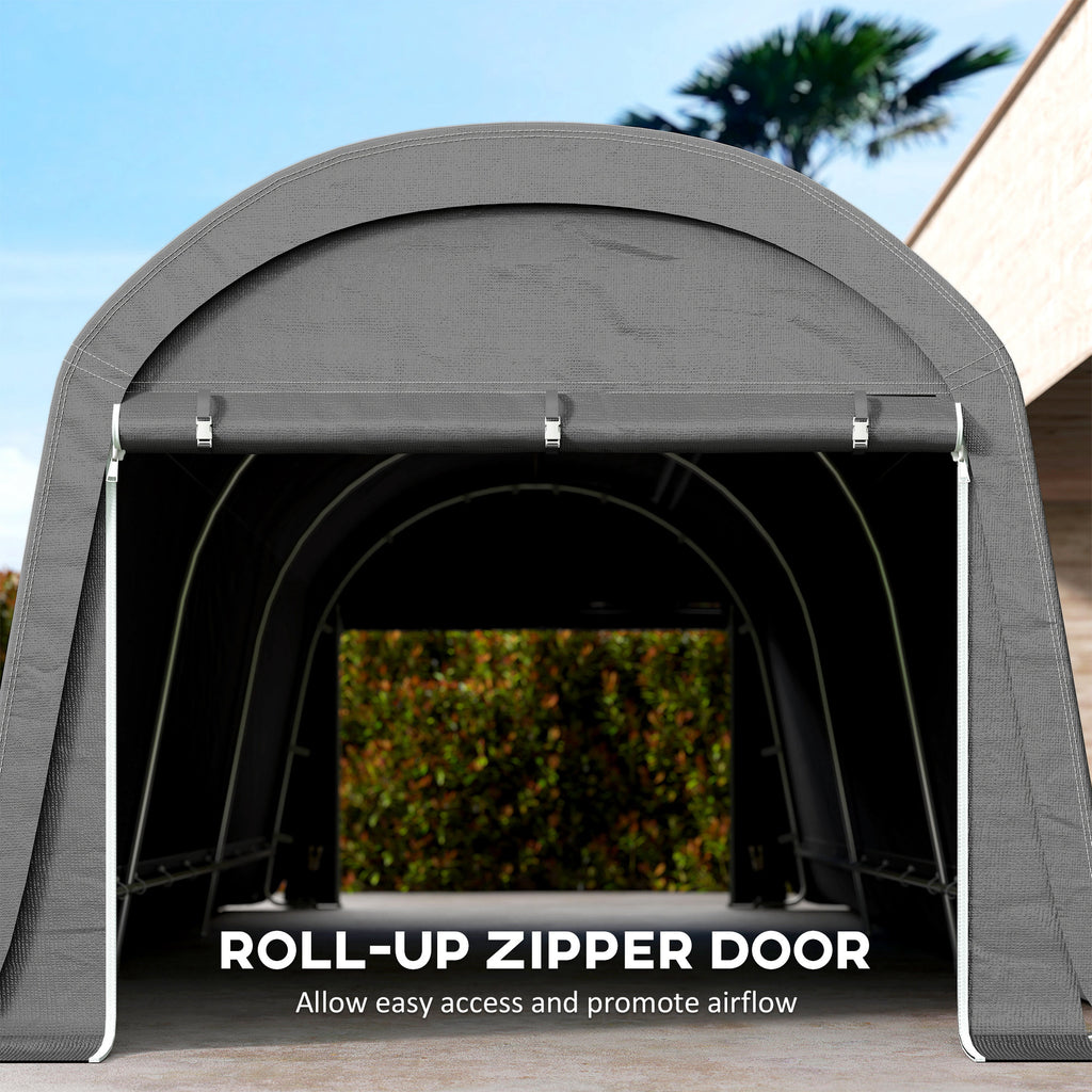10' x 20' Portable Shed, Motorcycle Bike Tent with Roll-up Door, Galvanised Steel Frame for Garden Tools, Dark Grey