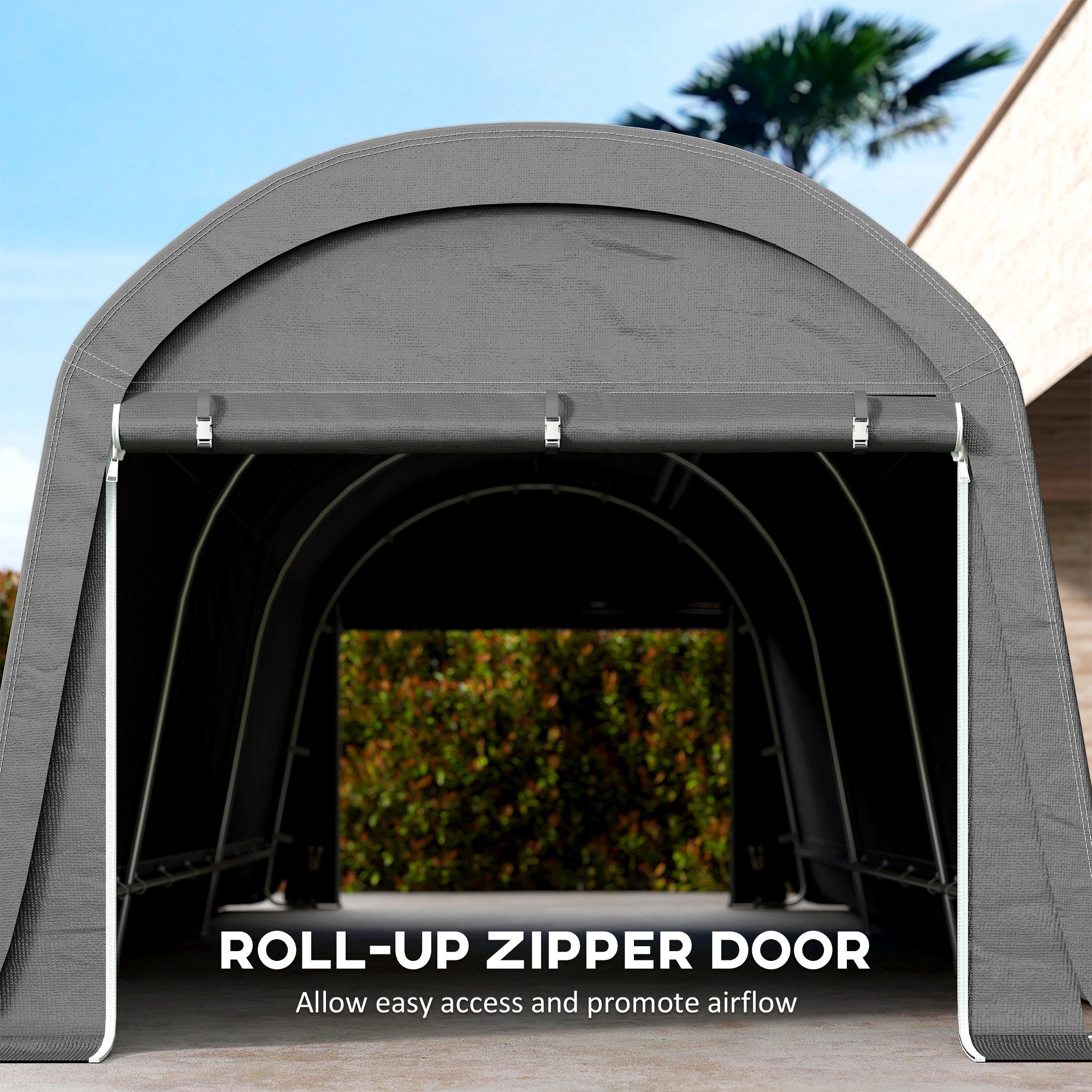 10' x 20' Portable Shed, Motorcycle Bike Tent with Roll-up Door, Galvanised Steel Frame for Garden Tools, Dark Grey