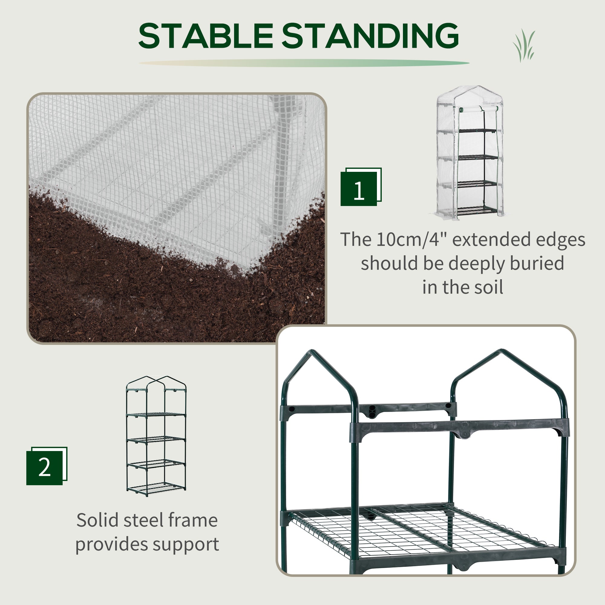 Portable Greenhouse Outdoor Hot House with 4 Tier Shelves, Steel Frame, PE Cover, 28" x 20" x 63" , White