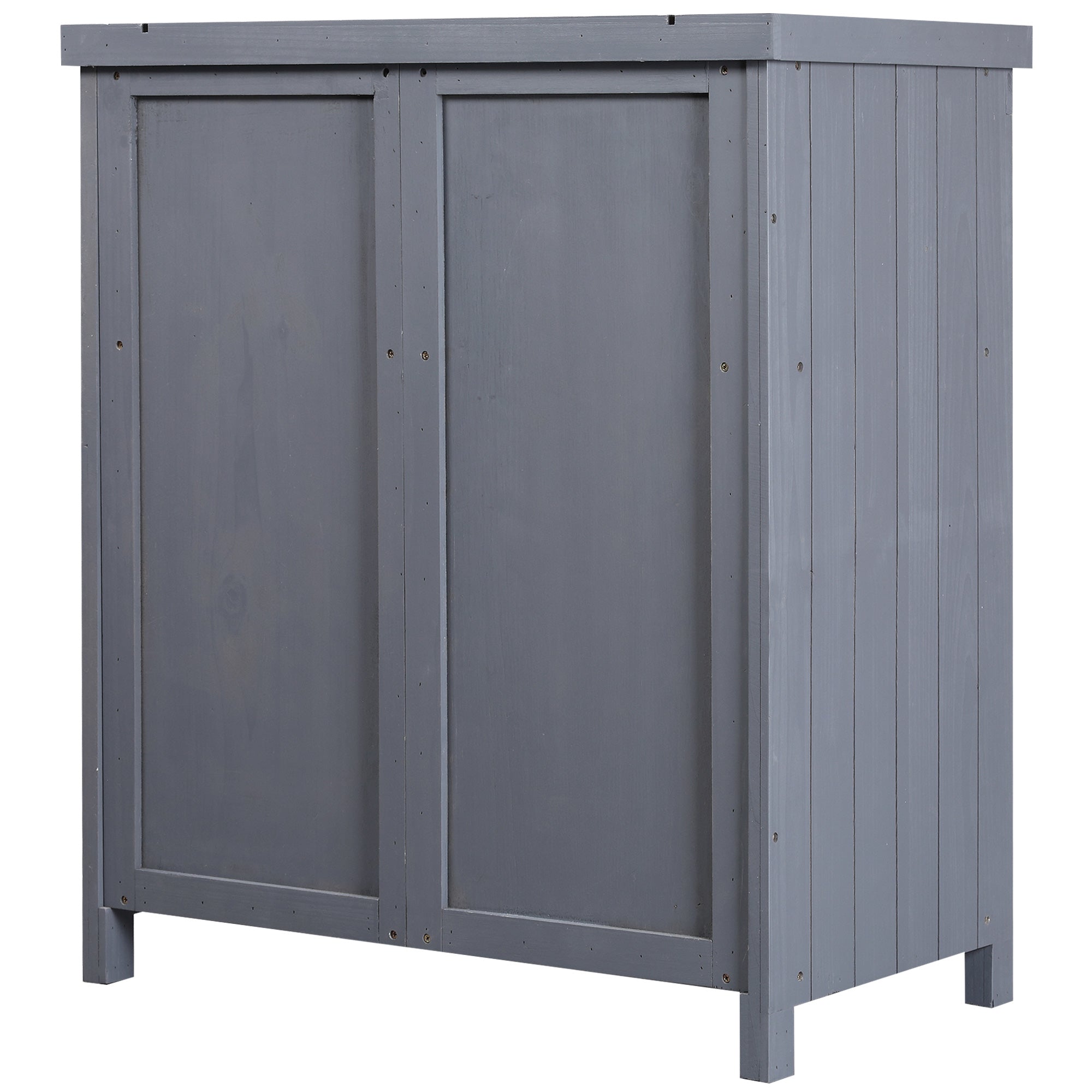 Garden Storage Cabinet, Outdoor Tool Shed with Galvanized Top and Two Shelves for Yard Tools or Pool Accessories, Grey