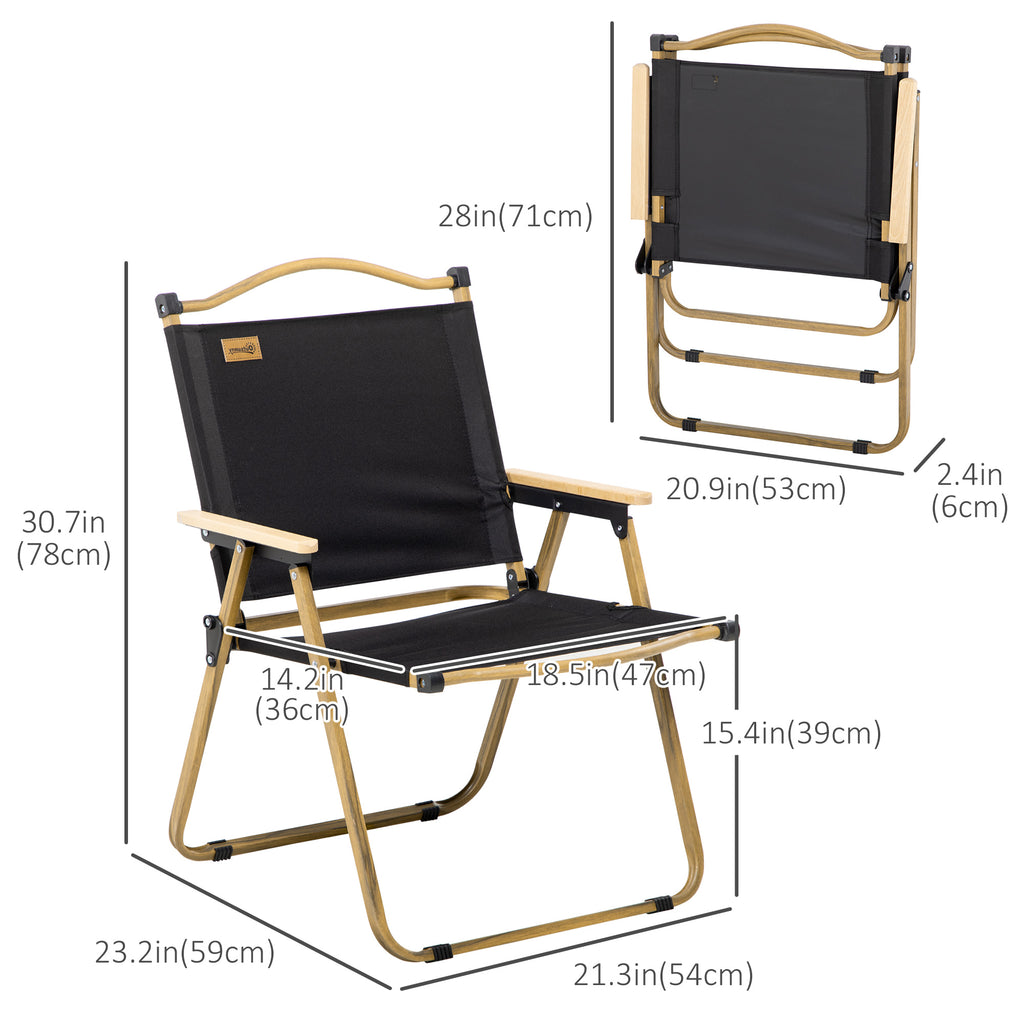 Set of 2 Camping Chair, Lightweight Folding Chair, Portable Armchairs, Excellent for Festivals, Fishing, Beach and Hiking, Black