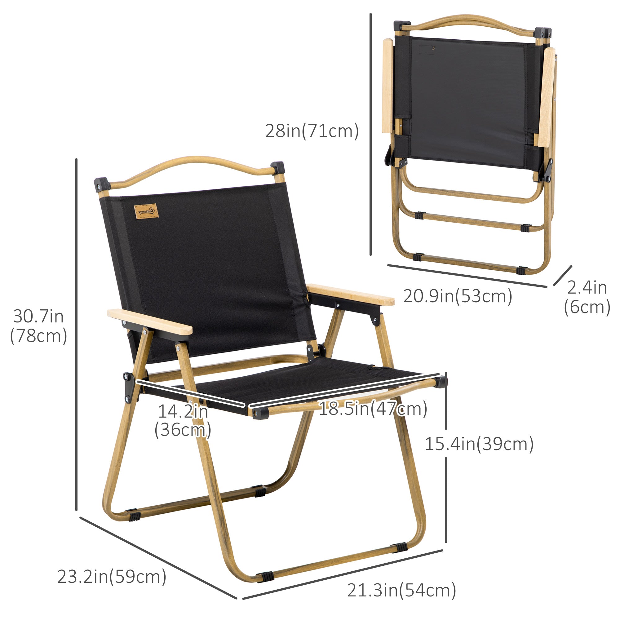 Set of 2 Camping Chair, Lightweight Folding Chair, Portable Armchairs, Excellent for Festivals, Fishing, Beach and Hiking, Black