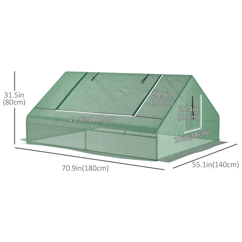 71" x 55" x 32" Mini Greenhouse Portable Hot House for Plants with 2 Large Windows and Ground Nails for Outdoor, Indoor, Garden, Gardening Kit, Green