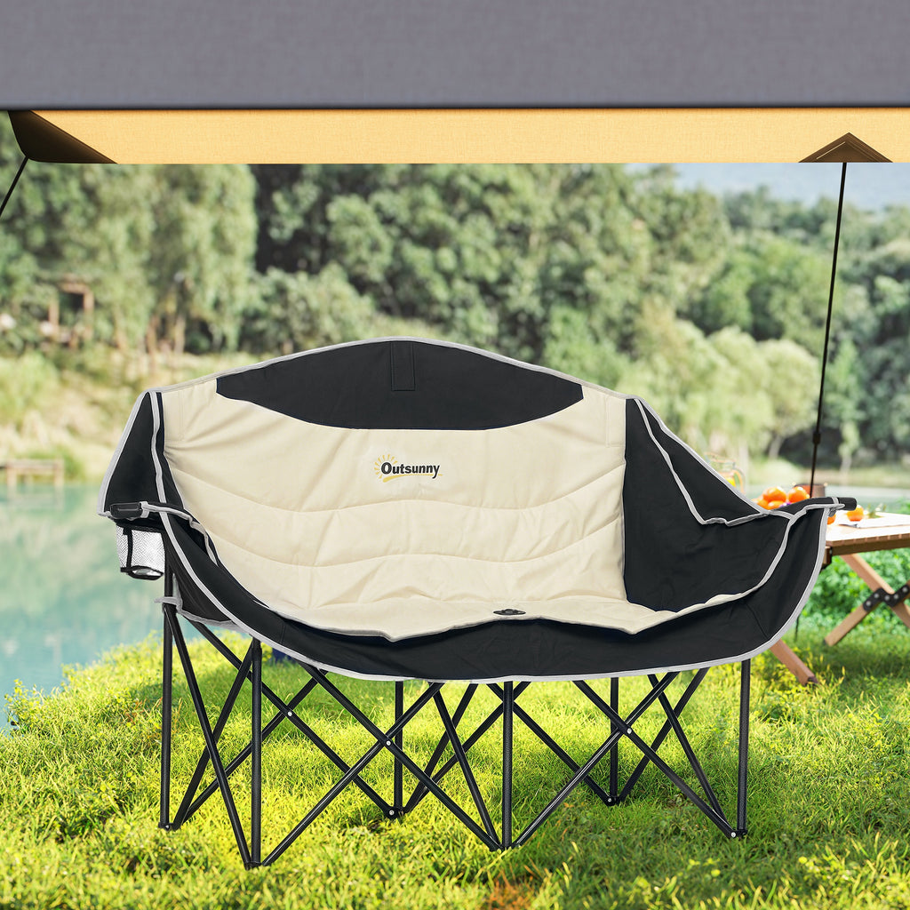 Portable Camp Chair, Double Camping Chair with Cup Holders and Carry Bag, Support 551 lbs, Khaki