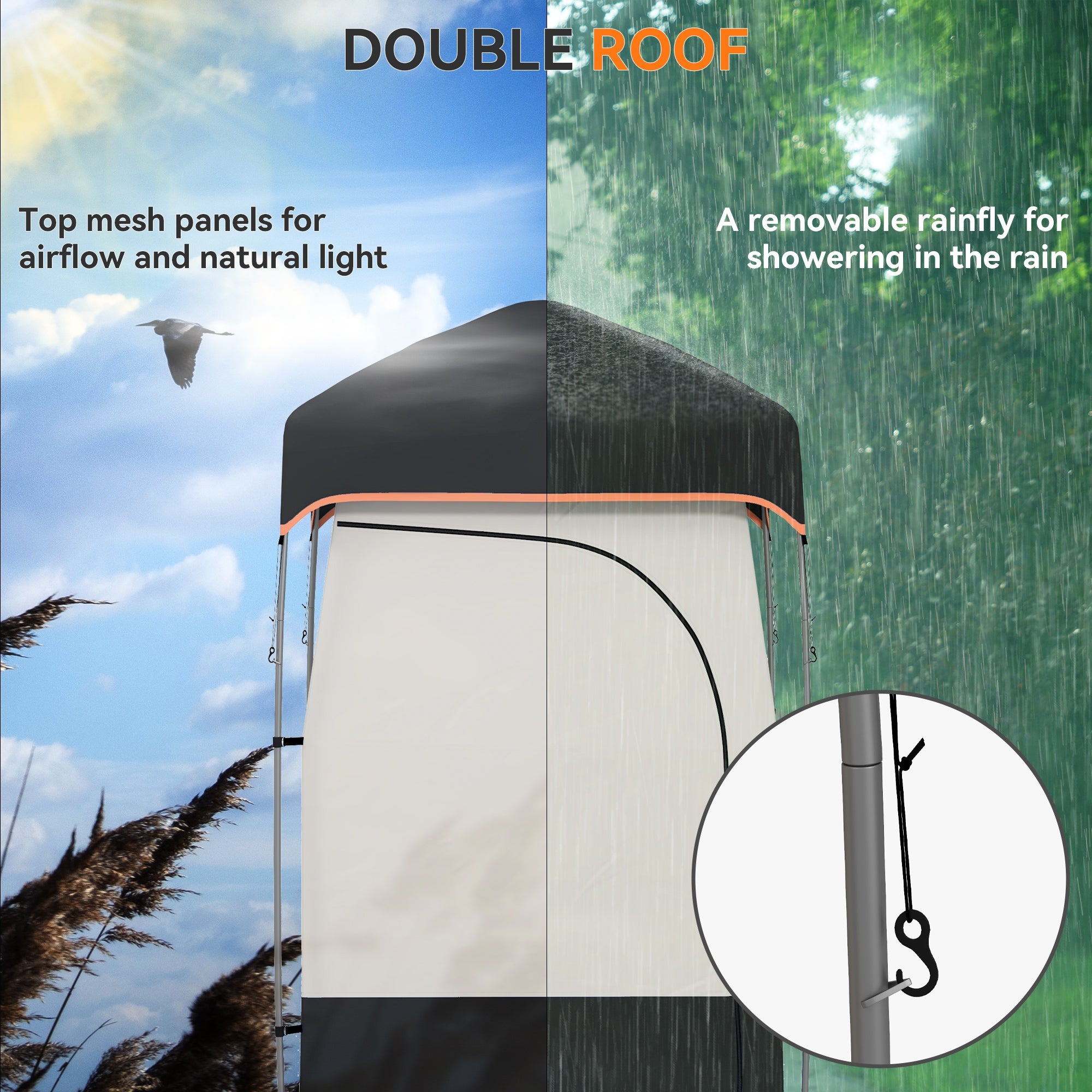 Camping Shower Tent, Portable Privacy Shelter with Solar Shower Bag, Removable Floor and Carrying Bag, Black