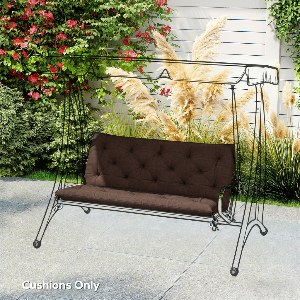 2 Seater Garden Bench Cushion, Soft Thick Outdoor Non-Slip 2 Seater Soft Pad With Backrest, 47" x 43" x 4", Coffee