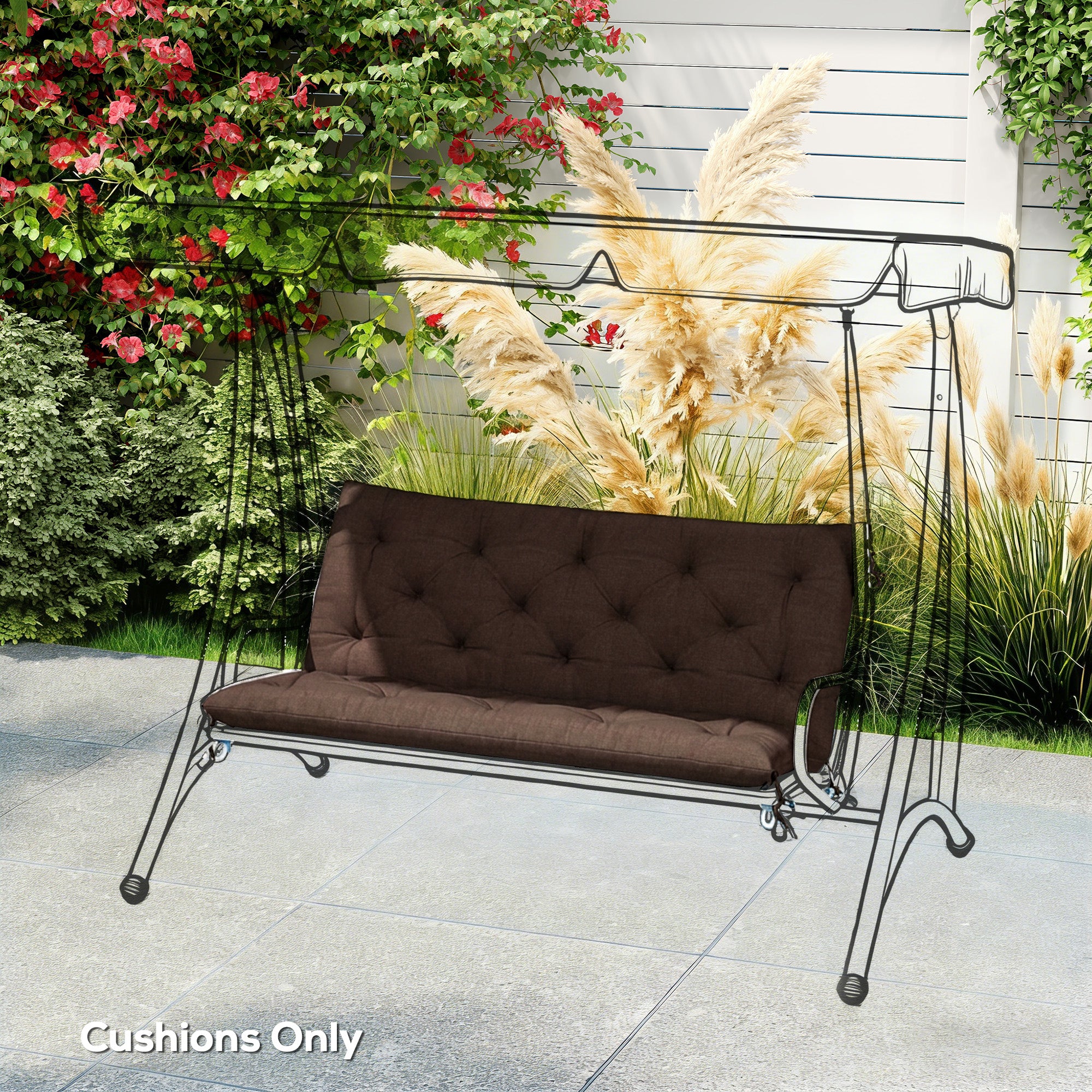 2 Seater Garden Bench Cushion, Soft Thick Outdoor Non-Slip 2 Seater Soft Pad With Backrest, 47" x 43" x 4", Coffee