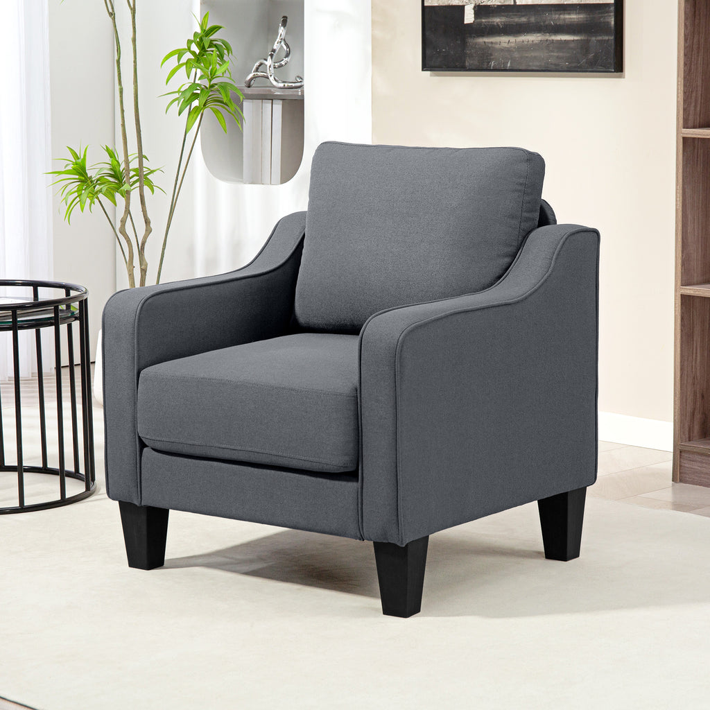 Armchair, Modern Accent Chair with Pocket Spring, Linen Upholstered, Thick Padded, Charcoal Grey