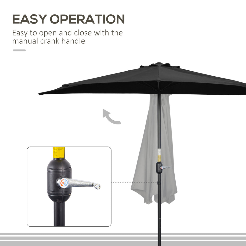 9ft Half Round Umbrella Outdoor Patio Garden Balcony Parasol Window Sun Shade w/ 5 Ribs Black