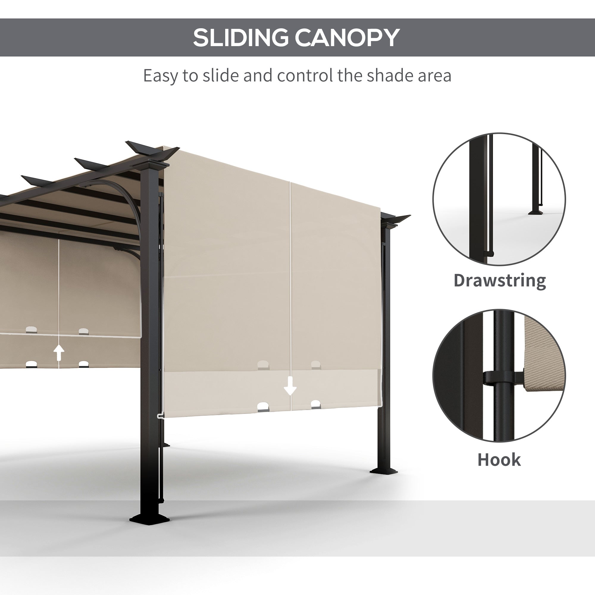10' x 10' Outdoor Pergola Patio Gazebo Canopy Sun Shelter, Steel Frame, Beige