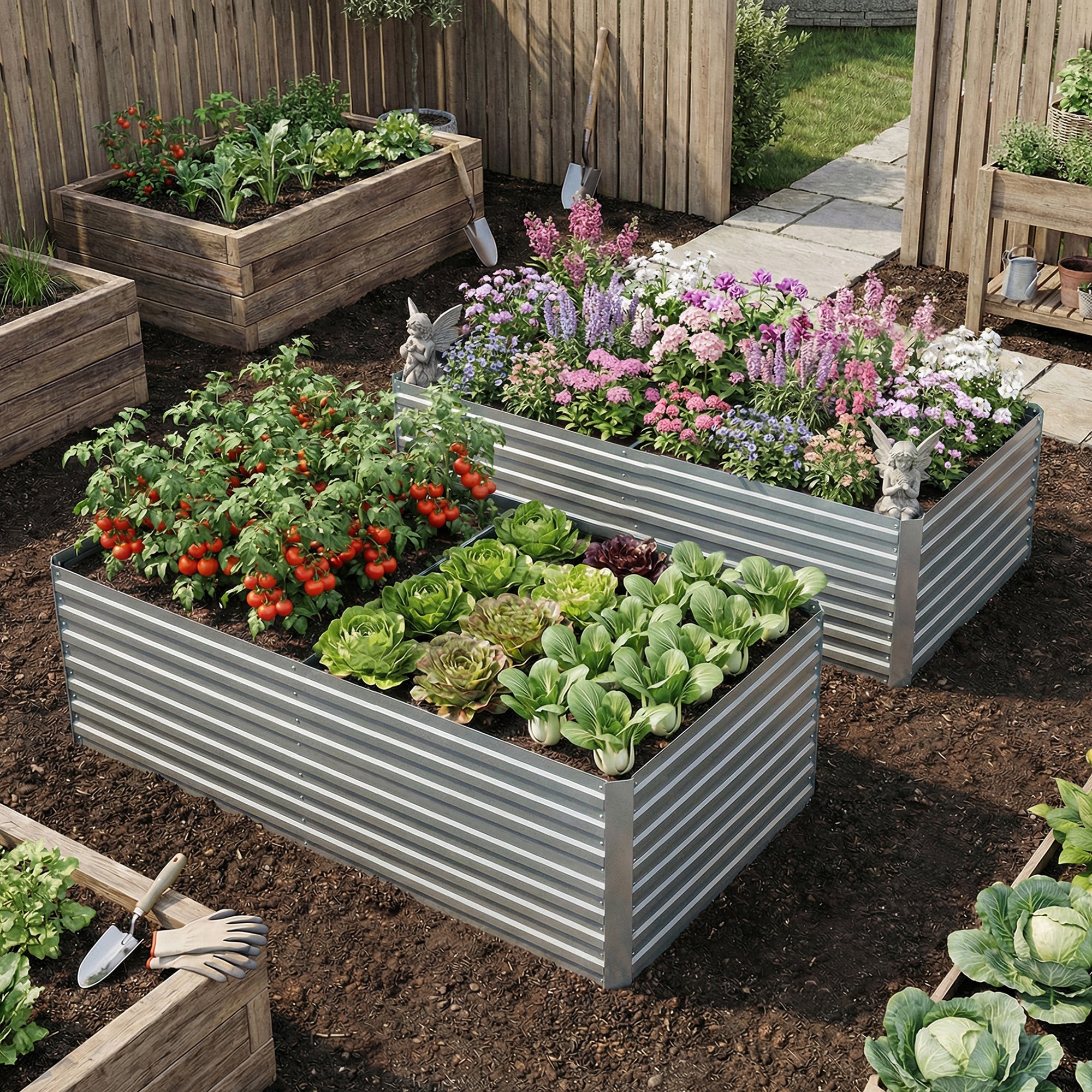 6' x 3' x 2' Raised Garden Bed, Set of 2 Galvanized Planter Box for Vegetables, Flowers, Herbs, Silver