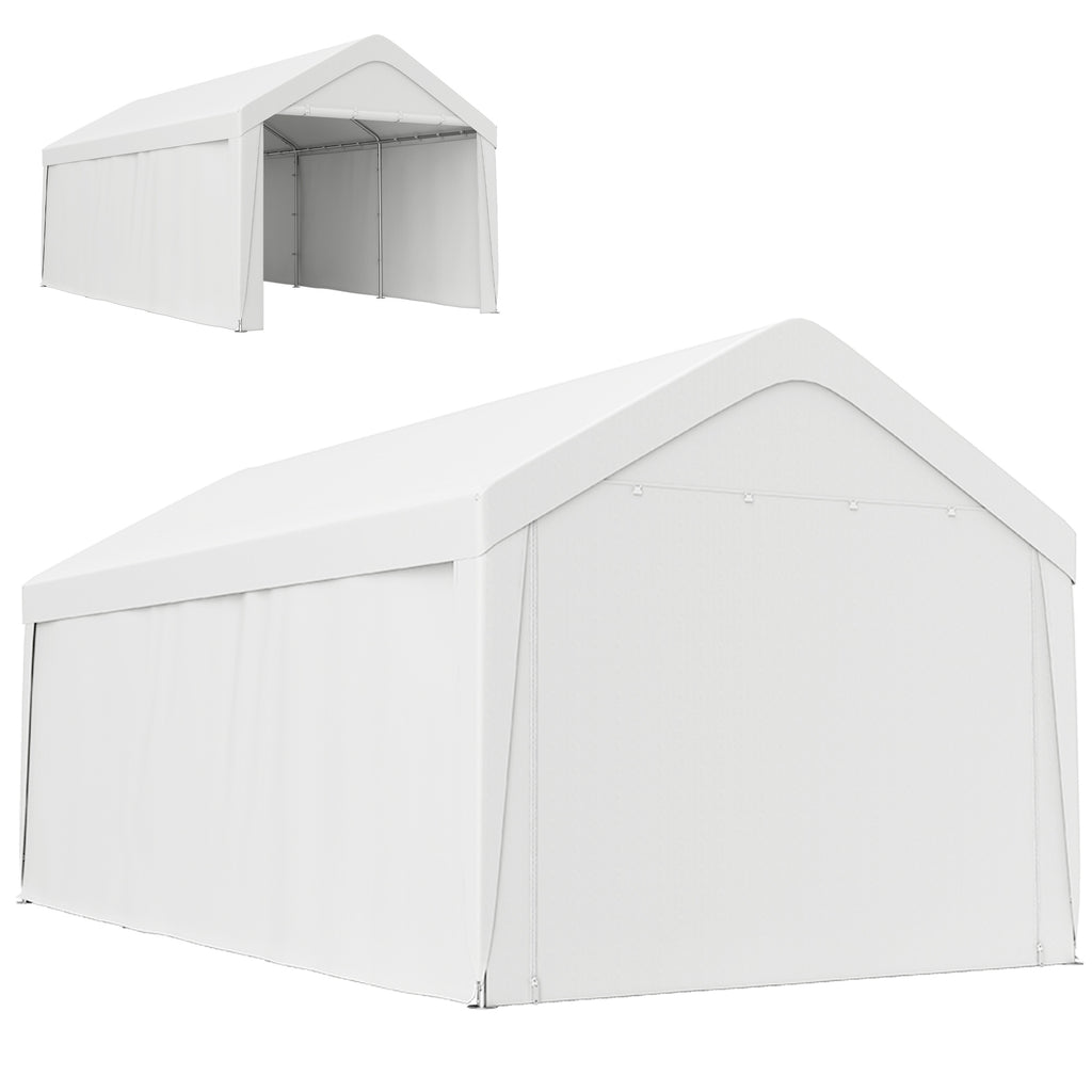 Carport, 10 x 20 ft Portable Garage with 2 Roll-Up Doors and Removable Sidewalls for Car, Truck, Boat, White