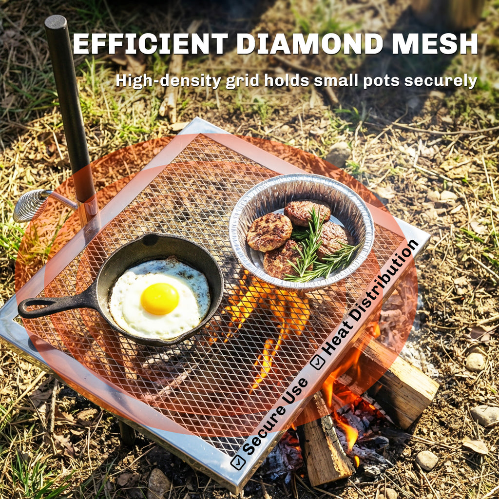 Swivel Campfire Grill, 360Â° Adjustable Heavy Duty Chrome-Plated Steel Campfire Cooking Grate, Silver