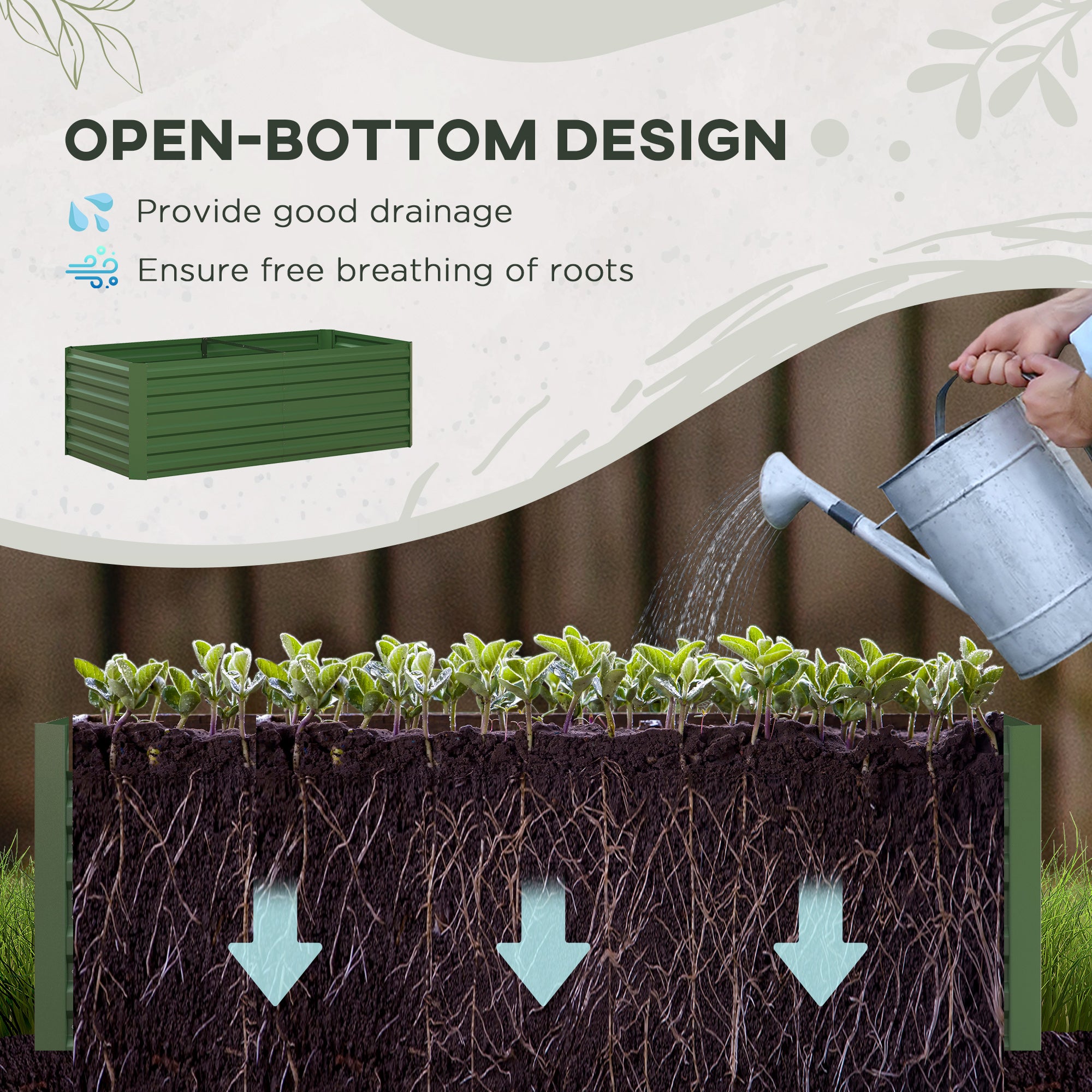 Galvanized Raised Garden Bed, Steel Outdoor Planters with Reinforced Rods, 71" x 35" x 23", Green