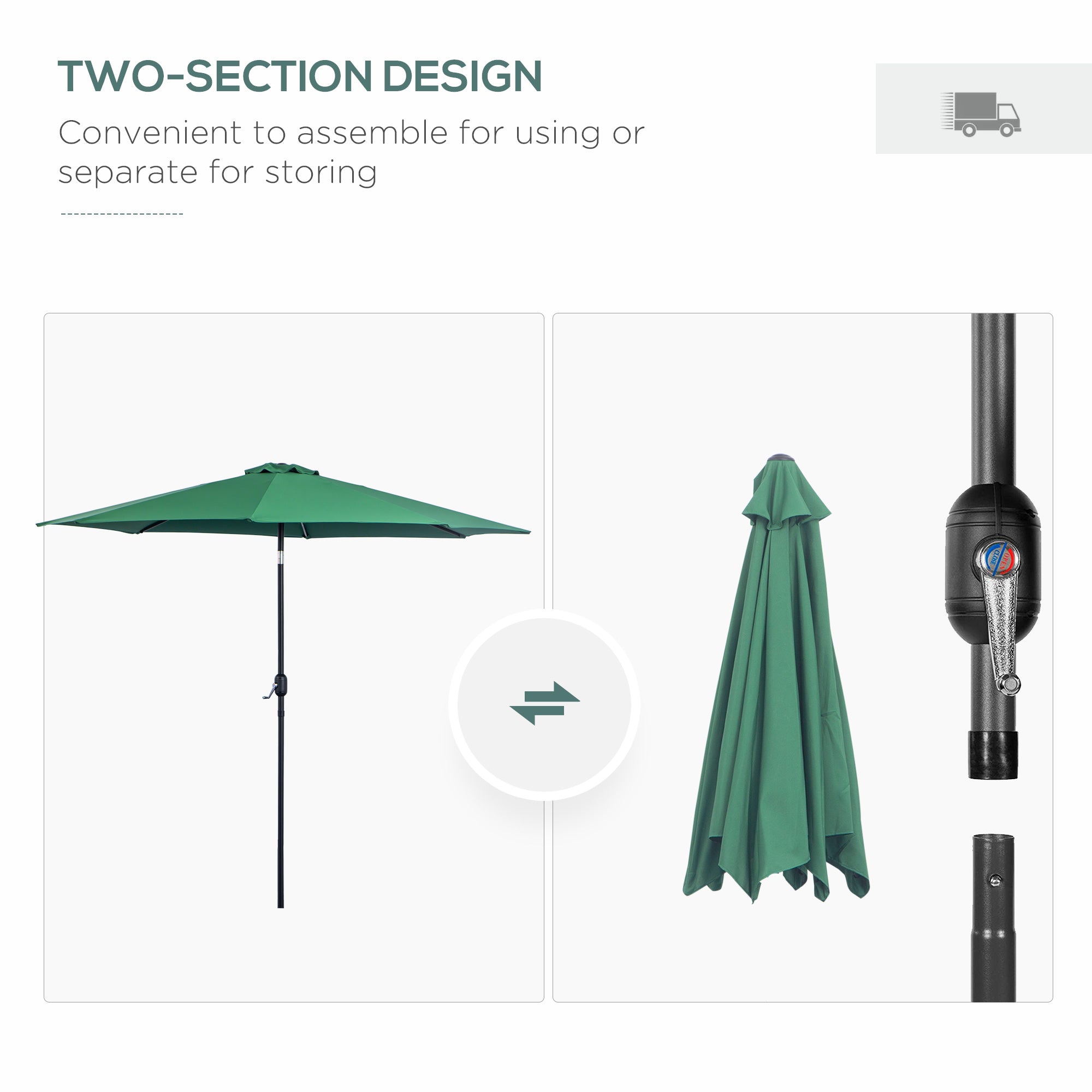 10' x 8' Round Market Umbrella, Patio Umbrella with Crank Handle and Tilt, Outdoor Parasol for Garden, Bench, Lawn, Green