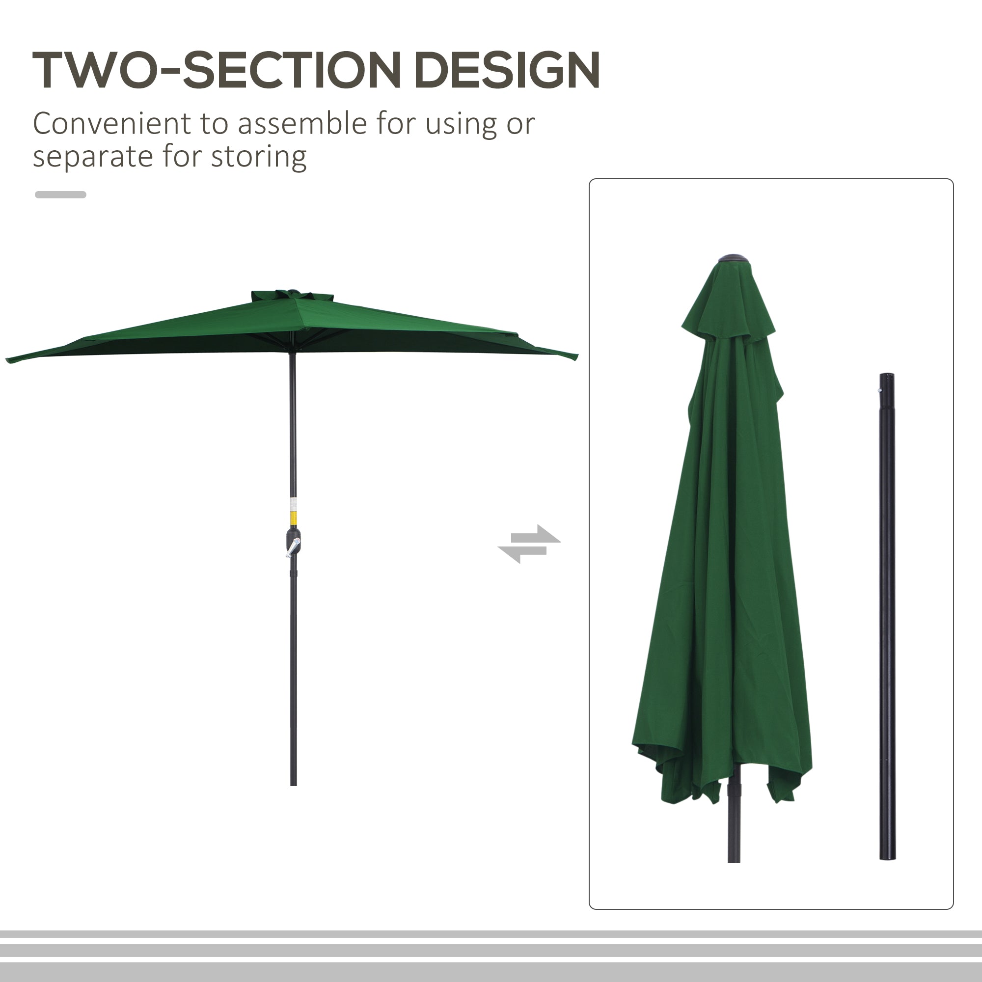 9.8ft Half Umbrella Semi Round Patio Parasol with Crank Handle, Top Vent for Garden, Balcony- NO BASE INCLUDED, Green