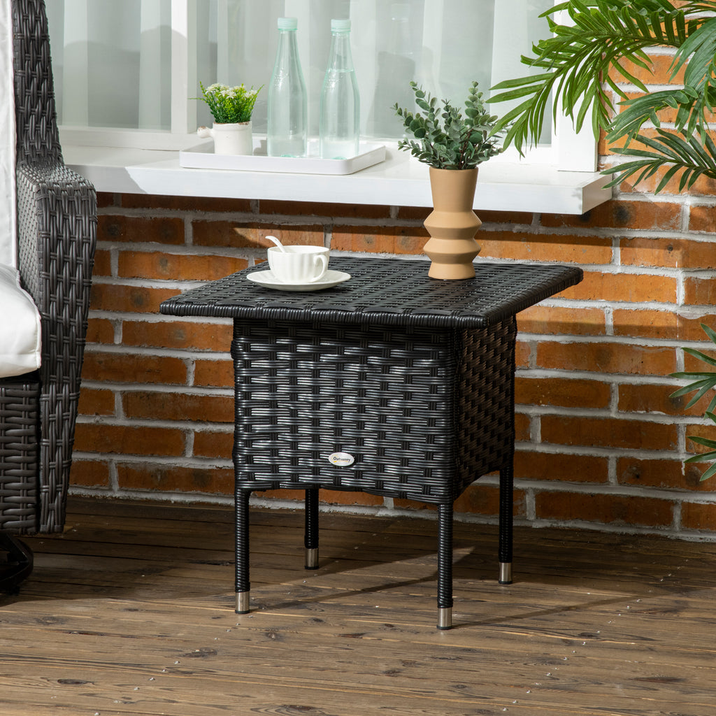 20" Patio Wicker Coffee Table, Outdoor Coffee Table with Plastic Board Underneath the Woven Tabletop for Patio, Garden, Balcony, Black