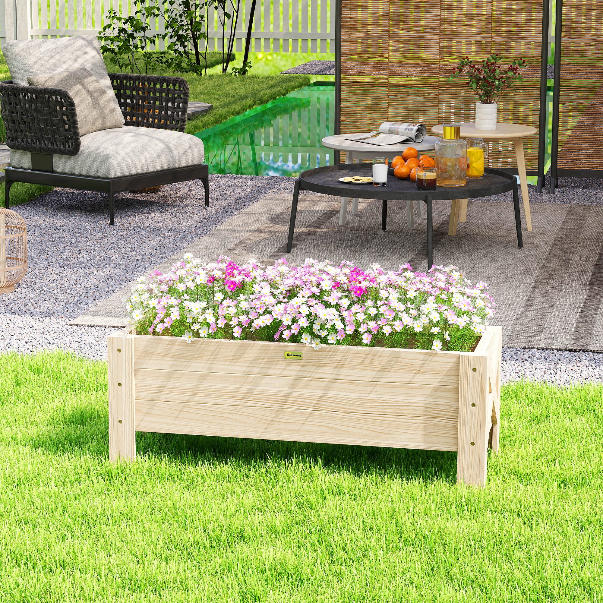 3.3 x 1.2 x 1.2 ft Garden Raised Bed Planter Grow Containers for Outdoor Patio Plant Flower Vegetable Pot, Natural