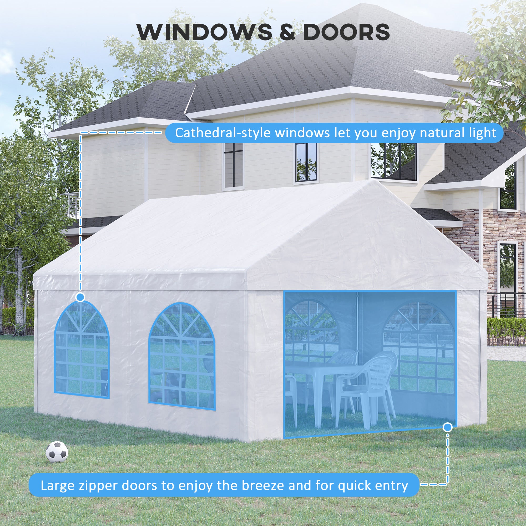 16.5' x 13' Outdoor Tents for Parties, Event Tent with Sides, 4 Windows and 2 Doors, White