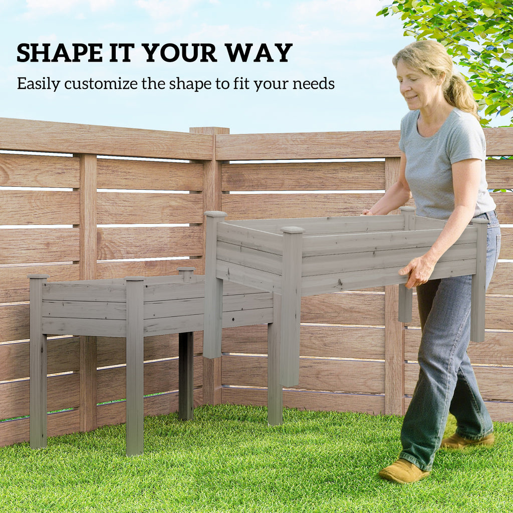 2 Tiers Wood Plant Raised Bed Flower Vegetable Herb Grow Box Stand Garden  Step Planter Stand Free Combination Grey